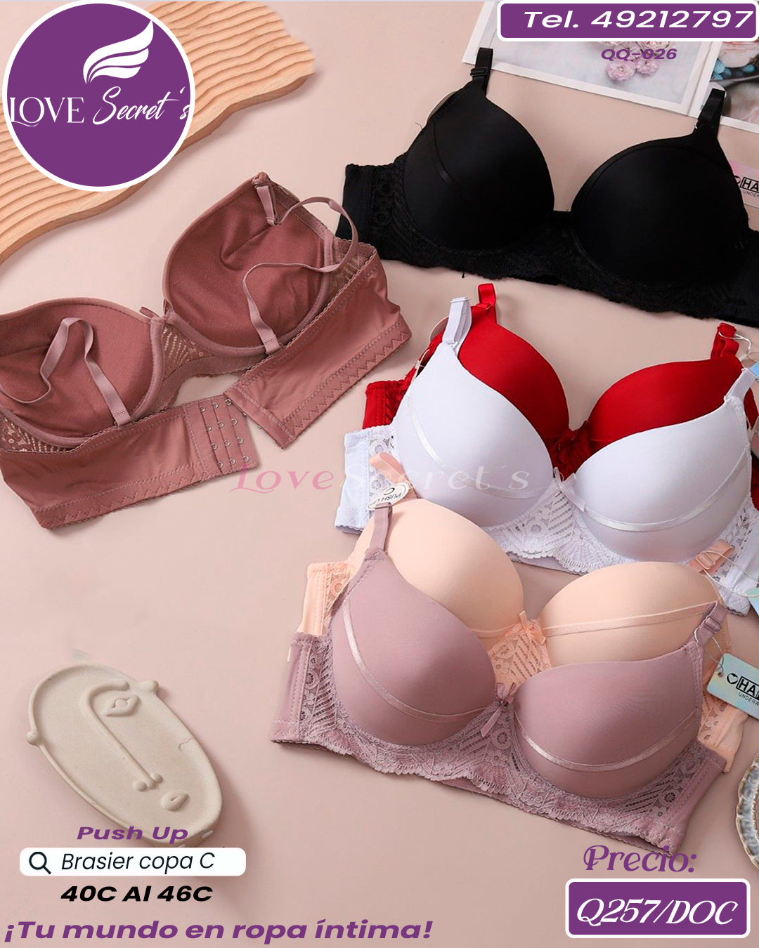 Brasier dama copa C push up / QQ-026-1DOC