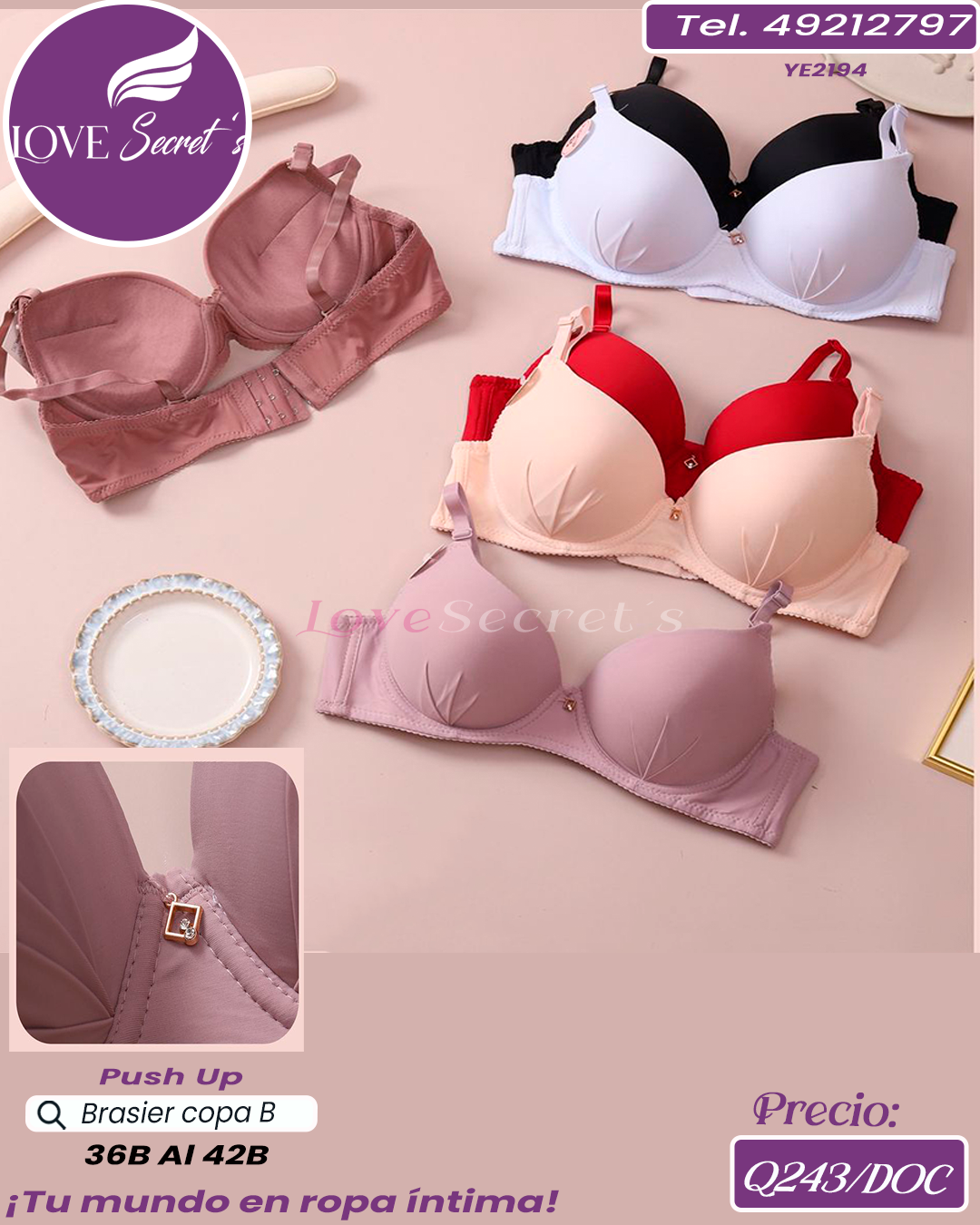 Brasier dama copa B push up / YE2194-1DOC