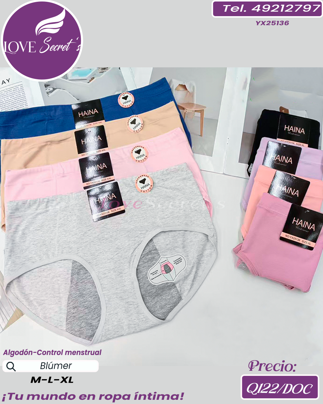 Blúmer dama control menstrual alg / YX25136-1DOC